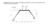 Problem 1 Detemine the reactions at all supports and connections. A and D are pin supported, while
B is fixed, and C is pin-connected.
18 kN
16 kN
10.6 kN/m
3.5m
4m
3.5m
+ 2m 2m 2m
3m
