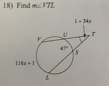 18) Find m/VTL
116x +1
L
U
47°
1+34x
S
T