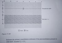 H1
Groundwater table
H2
H3
Void ratio = e
Sand E Clay
Figure 11.40
Estimate the primary consolidation settlement if the preconsolidation pressure is
3500 lb/ft?. Assume Cs =C

