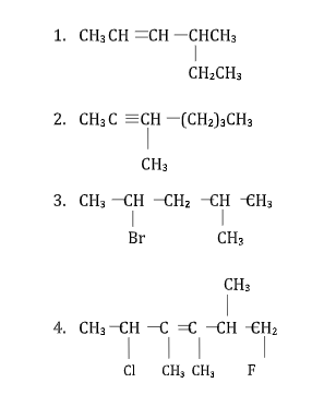 Answered: 1. CH3 CH=CH-CHCH3 | CH₂CH3 2. CH3 C… | bartleby