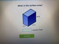 What is the surface area?
14 ft
13 ft
8 ft
square feet
Submit
