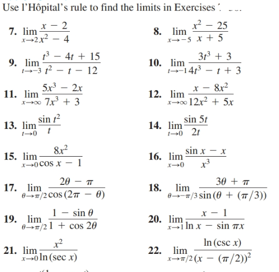 Answered: Use l’Hôpital’s rule to find the limits… | bartleby