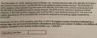 The December 31, 2018, balance sheet of Whelan, Inc, showed long-term debt of $1,385,000, $137.000 in
the common stock account, and $2,620,000 in the adoitional paid-in surplus account. The Deocember 31.
2019, balance sheet showed long-term debt of $1.550.000, $147,000 in the common stock account and
$2,920,000 in the additional paid-in surplus account. The 2019 income stalement showed an interest
expense of $92,500 and the company paid oul $142.000 in cash dividends during 2019. The fim's net
capital spending for 2019 was $930,000, and the fim reduced its net working capital investment by
$122.000.
What was the fem's 2019 operating cash fow, or OCF7 (A nogative answer should be indicated by a
minus sign. Do not round intermediate calculations and enter your answer in dollars, not millions of
dollars, rounded to the nearest whole number, eg. 1,234,567.)
Operating cash flow
