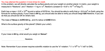 Answered: The mass of Venus is 4.87E+24 kg, and… | bartleby