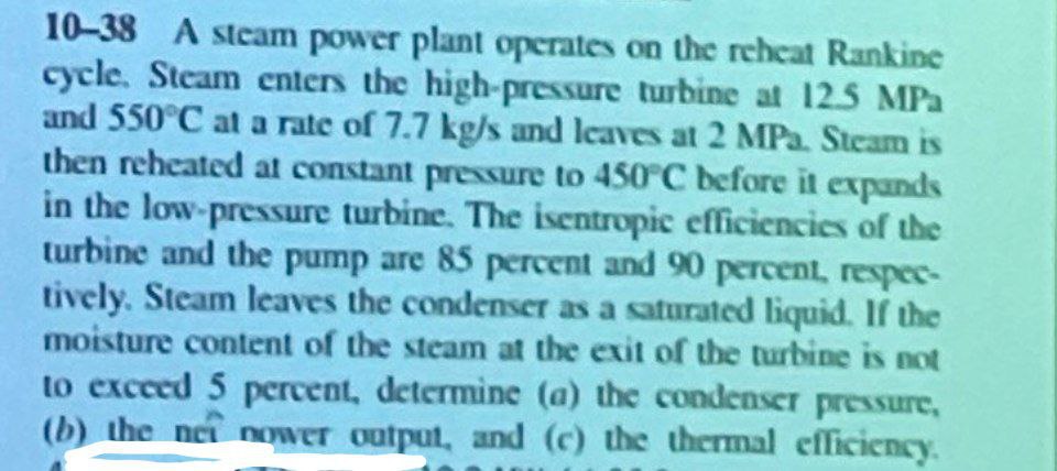 Answered: 10-38 A Steam Power Plant Operates On… | Bartleby