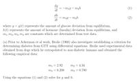 dg
= -mig – m2h
dt
(1)
dh
= m4g –
dt
- mzh
(2)
where g = g(t) represents the amount of glucose deviation from equilibrium,
h(t) represents the amount of hormone (Insulin) deviation from equilibrium, and
m1, m2, m3, m4 are constants which are determined from test data.
(a) Prior to Ackerman et al work, Brolie (1960) also investigate establishing a criterion for
determining diabetes from GTT using differential equations. Brolie used experimental data
obtained from dogs which he extrapolated to non-diabetic humans and obtained the
following empirical data:
mị = 2.92
m2 =
4.34
m4 = 0.208
m3 = 0.780
Using the equations (1) and (2) solve for g and h.
