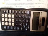 6.0 M
(B) 3.0 M
(C) 1.5 M
(D) 1.0 M
PQ-7. What is the concentration of the bromide ion if 25.0 mL of a 0.50 M AIB13 solution combines with
40.0 mL of a 0.35 M NaBr solution? Assume volumes are additive.
(A) 7.9×10 mol·L-
(B) 0.41 mol·L-!
(C) 0.79 mol·L-
(D) 2.1 mol·L-
NO
8
三 +
TEXAS INSTRUMENTS
TI-30XIS
DEG
SCIJENG
INS
2nd
DRG
( DEL
10
FarD
RP
LOG
PRB
STAT
EXIT STAT
LN
Ablc
DATA
STATVAR
(CLEAR
HYP
SIN-1
COS-1
TAN-1
K
TT
SIN
COS
( TAN
EE
7
CLRVAR
MEMVAR
6.
RCL
1
ANS
RESET
(-)
