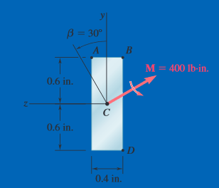 У
B = 30°
M = 400 lb-in.
0.6 in.
0.6 in.
0.4 in.
