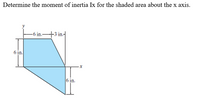 Determine the moment of inertia Ix for the shaded area about the x axis.
-6 in. -3 in.-
6 in.
6 in.
