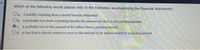 Which of the following would appear only in the footnotes accompanying the financial statements?
Oa. A liability resulting from a recent lawsuit settlement
Ob. A probable loss from a pending lawsuit, the amount of which is not yet determinable
c. A probable loss in the amount of $4 million from a pending lawsuit
Od. A loss that is almost certain to occur in the amount of $4 million related to a pending lawsuit