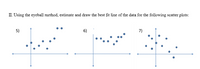 II. Using the eyeball method, estimate and draw the best fit line of the data for the following scatter plots:
5)
6)
7)
