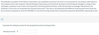 **Text Transcription for Educational Website:**

Paula Boothe, president of the Monty Corporation, has mandated a minimum 6% return on investment for any project undertaken by the company. Given the company’s decentralization, Paula leaves all investment decisions to the divisional managers as long as they anticipate a minimum rate of return of at least 8%. The Energy Drinks division, under the direction of manager Martin Koch, has achieved a 15% return on investment for the past three years. This year is not expected to be different from the past three. Koch has just received a proposal to invest $1,998,000 in a new line of energy drinks that is expected to generate $233,200 in operating income.

**(a)**

Calculate the residual income for the proposed new line of energy drinks.

Residual income $ [Input Field]