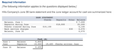 Required information
[The following information applies to the questions displayed below.]
Hills Company's June 30 bank statement and the June ledger account for cash are summarized here:
BANK STATEMENT
Checks
Deposits Other Balance
$ 7,200
25,200
Balance, June 1
Deposits during June
Checks cleared during June
Bank service charges
Balance, June 30
$18,000
$19,100
6,100
6,070
6,070
$30
Cash (A)
June 1
Balance
6,800
June
Deposits
19,000
19,400
Checks written June
June 30
Balance
6,400
