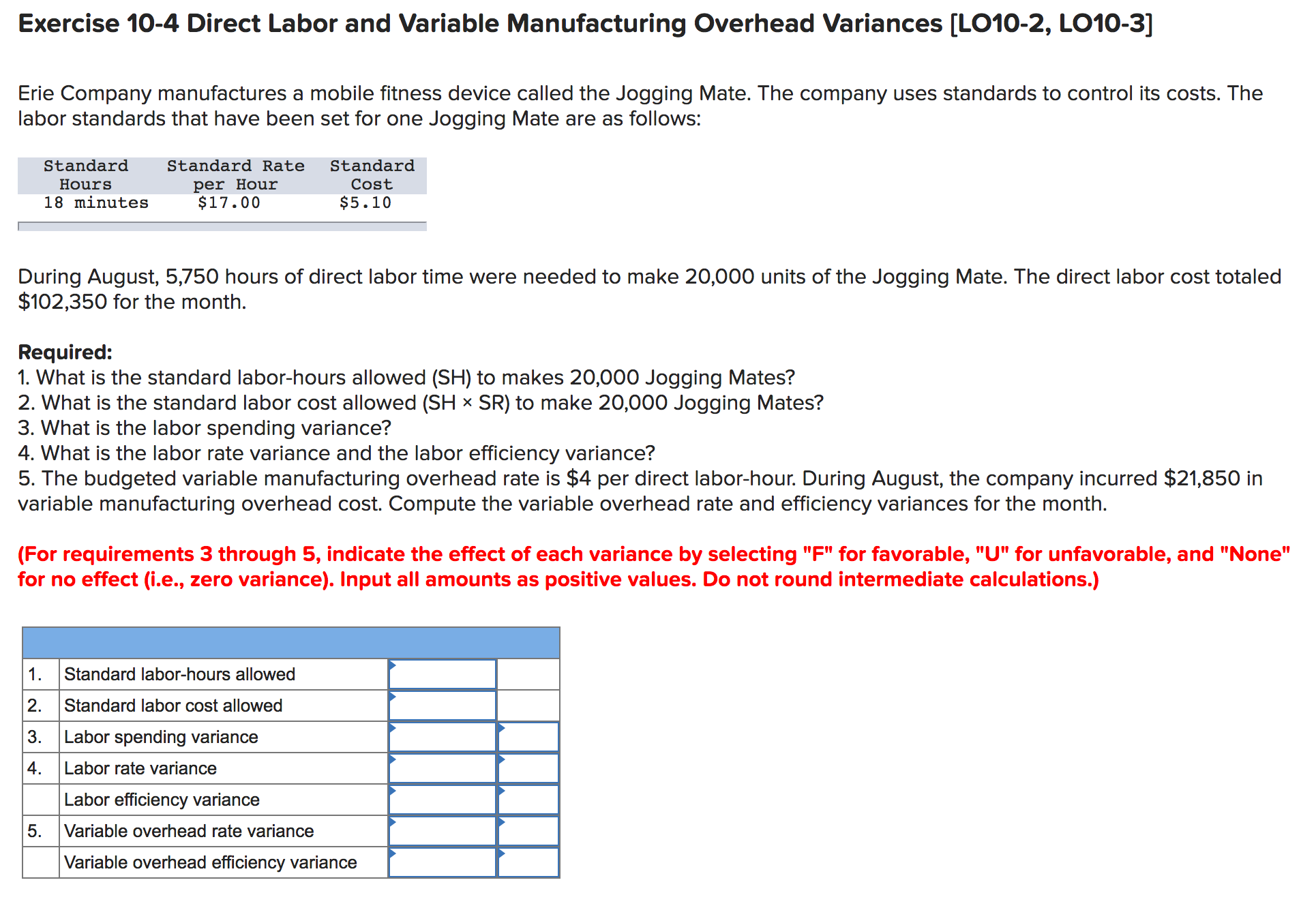 Answered Exercise 10 4 Direct Labor And Variable Bartleby