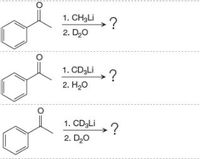 1. CH3LI
2. D20
1. CD,Li
?
2. H20
1. CD3LI
?
2. D20
