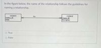 In the figure below, the name of the relationship follows the guidelines for
naming a relationship.
STUDENT
Student_ID
Name
COURSE
-OComse ID
Description
Has
O True
False
