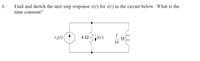 6.
Find and sketch the unit step response s(1) for i(1) in the circuit below. What is the
time constant?
i,(1)
4Ni(1)
