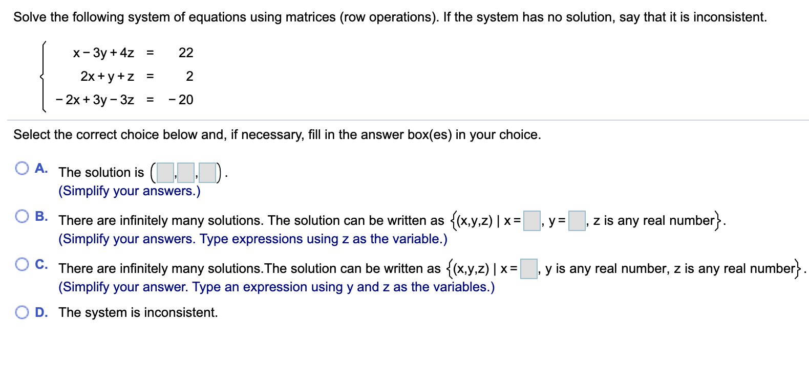 Answered Solve the following system of equations bartleby