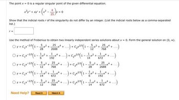 Answered: The point x = 0 is a regular singular… | bartleby