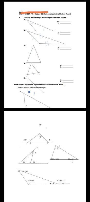 Answered: I. Classify each triangle according to… | bartleby