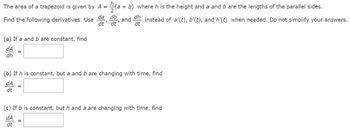 Answered: The Area Of A Trapezoid Is Given By A =… | Bartleby