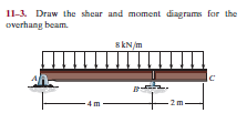 11-3. Draw the shear and moment diagrams for the
overhang beam.
s kN/m
4m
2m
