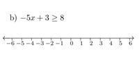 b) — 5х + 3 > 8
-6 –5 –4 –3 –2 –1
1
2
3
4 5
6.
