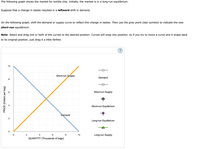 The following graph shows the market for tortilla chip. Initially, the market is in a long-run equilibrium.
Suppose that a change in tastes resulted in a leftward shift in demand.
On the following graph, shift the demand or supply curve to reflect this change in tastes. Then use the grey point (star symbol) to indicate the new
short-run equilibrium.
Note: Select and drag one or both of the curves to the desired position. Curves will snap into position, so if you try to move a curve and it snaps back
to its original position, just drag it a little farther.
(?
10
Short-run Supply
Demand
Short-run Supply
4
Short-run Equilibrium
Demand
2
Long-run Equilibrium
2
4
6
10
Long-run Supply
QUANTITY (Thousands of bags)
PRICE (Dollars per bag)
