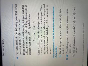 Answered: 15. For All Integers A, B, And C, If A… | Bartleby