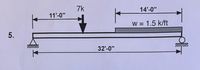 7k
14'-0"
11'-0"
W = 1.5 k/ft
5.
32'-0"
