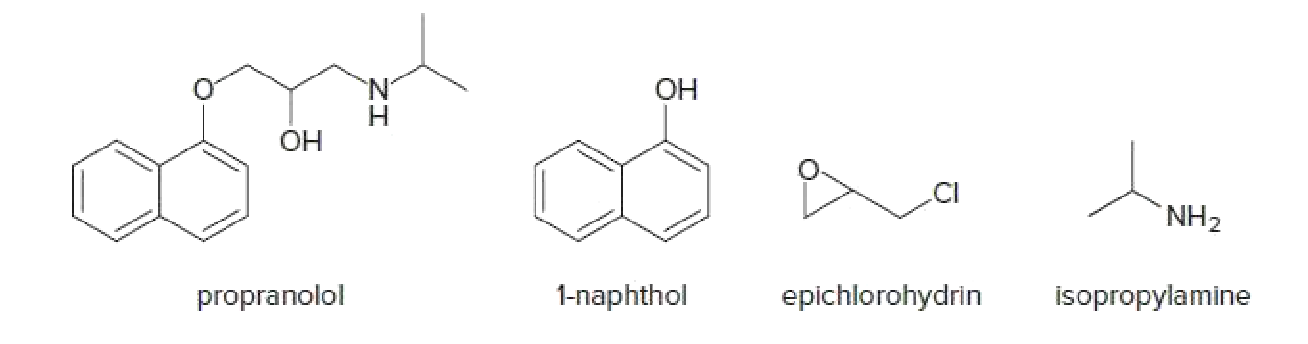 'N'
OH
ОН
.CI
NH2
propranolol
1-naphthol
epichlorohydrin
isopropylamine
