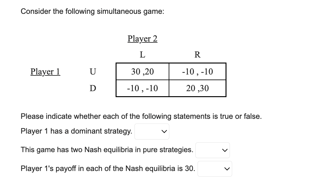 Solved Q1. (Chap 1: Game Theory.) In the simultaneous games