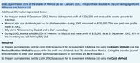 Ella Ltd purchased 20% of the shares of Monica Ltd on 1 January 20X2. This purchase resulted in Ella Ltd having significant
influence over Monica Ltd.
Additional information is provided below:
• For the year ended 31 December 20X2, Monica Ltd reported profit of $200,000 and revalued its assets upwards by
$30,000.
• Monica Ltd's total dividends paid out to all shareholders during 20X2 amounted to $120,000. This was paid from profits
made in 20X2.
• Billy Ltd is 70% owned by Ella Ltd and is Ella's subsidiary.
• During 20X2, Monica sold $80,000 of inventory to Billy Ltd and made profit of $25,000. As at 31 December 20X2, 40% of
this inventory was still held by Billy Ltd.
Required:
a) Prepare journal entries for Ella Ltd in 20X2 to account for its investment in Monica Ltd using the Equity Method. Use the
Reclassification Method to account for the profit and dividends that Ella shares from Monica. (Using the provided journal
entry template to enter your answer; workings/calculations or narrations are NOT required.)
b) Prepare journal entries for Ella Ltd in 20X2 to account for its investment in Monica Ltd using the Cost Method.