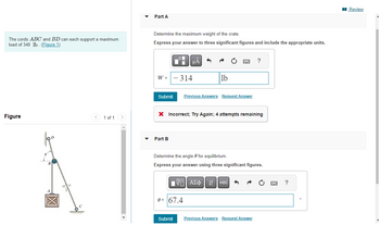 Answered: The cords ABC and BD can each support… | bartleby