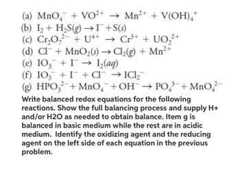 Answered: the balanced reaction in acidic medium… | bartleby