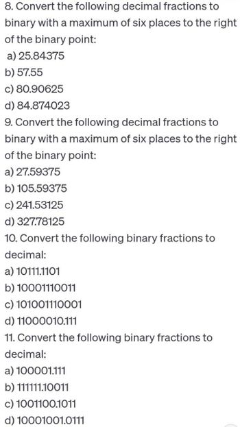 Answered: 8. Convert The Following Decimal… | Bartleby