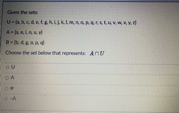 Answered: Given The Sets: U = {a, B, C, D, E, F,… | Bartleby