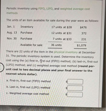 Answered: Periodic Inventory Using FIFO, LIFO,… | Bartleby