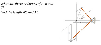 What are the coordinates of A, B and
C?
Find the length AC, and AB.
6 ft
2 ft
B/2fi
BY
N
13/12
5
2.5 ft
4 ft-
A
y