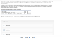 Assume that, on January 1, 2021, Sycamore Corp. paid $2,040,000 for its investment in 36,000 shares of Starfish Inc. Further, assume that Starfish has
120,000 total shares of stock issued and estimates an eight-year remaining useful life and straight-line depreciation with no residual value for its
depreciable assets.
At January 1, 2021, the book value of Starfish's identifiable net assets was $7,060,000, and the fair value of Starfish was $10,000,000. The difference
between Starfish's fair value and the book value of its identifiable net assets is attributable to $1,950,000 of land and the remainder to depreciable
assets. Goodwill was not part of this transaction.
The following information pertains to Starfish during 2021:
Net Income
$600,000
Dividends declared and paid
$360,000
Market price of common stock on 12/31/2021
$
80/share
What amount would Sycamore Corp. report in its year-end 2021 balance sheet for its investment in Starfish Inc.?
Multiple Choice
$2,074,875.
$2,220,000.
$2,240,000.
< Prev
12 of 16
Next >
