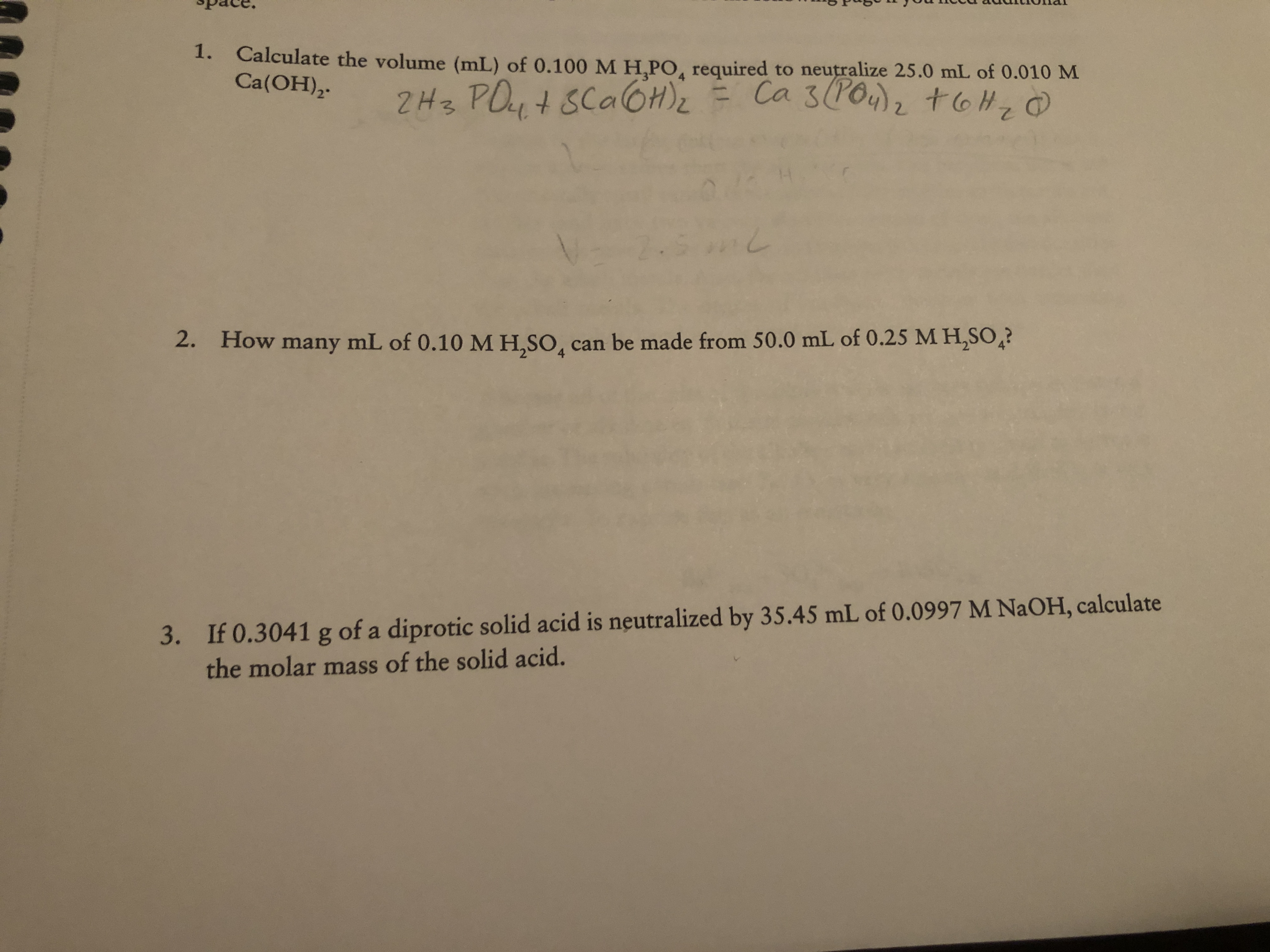 Answered: 1. Calculate the volume (mL) of 0.100 M… | bartleby