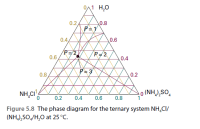 O11 H,0
0.2
0.8
P=Y
0.4,
0.6
P= 2
0.6
P=2
0.4
P= 3
0.8
0.2
NH,CI
o (NH,),SO̟
0.2
0.4
0.6
0.8
Figure 5.8 The phase diagram for the ternary system NH,CI/
(NH,),SO,/H,O at 25 °C.
