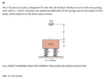 Answered: 4) The 2 lb piece of putty is dropped 6… | bartleby