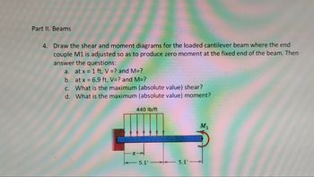 Answered: Part II. Beams 4. Draw The Shear And… | Bartleby