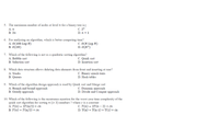 5. The maximum number of nodes at level n for a binary tree is:
C. 2"
A. n
В. 2п
D. n + 1
6. For analyzing an algorithm, which is better computing time?
A. 0(100 Log N)
B. 0(2N)
C. 0(N Log N)
D. O(N²)
7. Which of the following is not as a quadratic sorting algorithm?
A. Bubble sort
B. Selection sort
C. Quick sort
D. Insertion sort
8. Which data structure allows deleting data elements from front and inserting at rear?
A. Stacks
B. Queues
C. Binary search trees
D. Hash tables
9. Which of the algorithm design approach is used by Quick sort and Merge sort
A. Branch and bound approach
B. Greedy approach
C. Dynamic approach
D. Divide and Conquer approach
10. Which of the following is the recurrence equation for the worst case time complexity of the
quick sort algorithm for sorting n (2 2) numbers ? where c is a constant
А. Т(п) — 2T (n/2) + сп
В. Т(п) — т(n/2) + сп
С. Т(п) — 2T (n - 2) + сп
D. T(n) = T(n-1) + T(1) + cm
