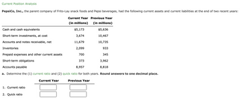 Answered: Current Position Analysis PepsiCo,… | bartleby