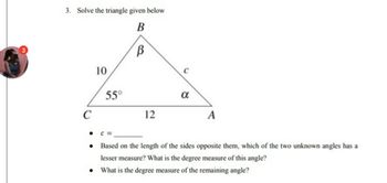 Answered: 3. Solve The Triangle Given Below B B… | Bartleby