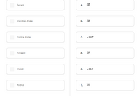 Secant
а.
CE
Inscribed Angle
b.
AB
Central Angle
C.
ZEDF
Tangent
d. DE
Chord
е.
ZBCE
Radius
f.
DE
