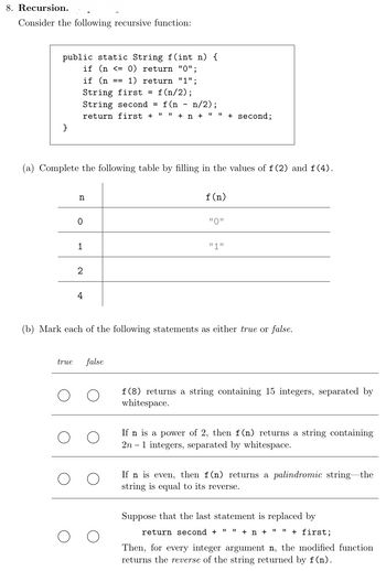 Answered: Consider The Following Recursive… | Bartleby