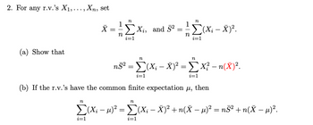 Answered: 2. For any r.V. S X1,..., Χη, set (a)… | bartleby